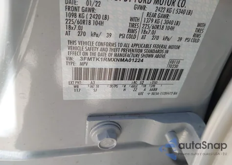 2022 Ford Mustang Mach-E Select z USA, uszkodzony, nr VIN 3FMTK1RMXNMA01224